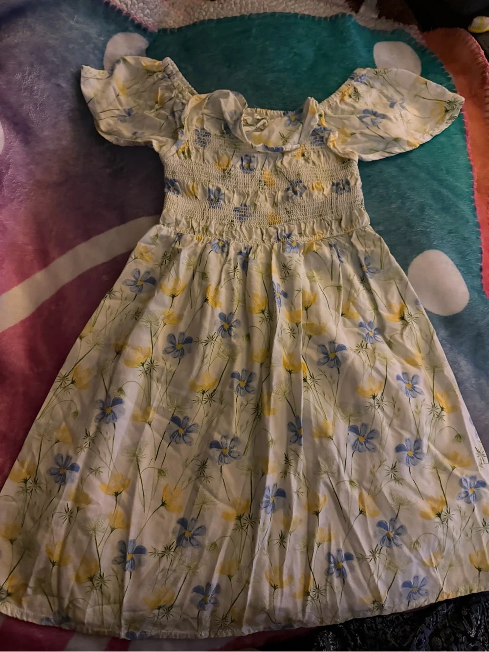 The Children's Place Yellow and Blue Floral Off-Shoulder Dress